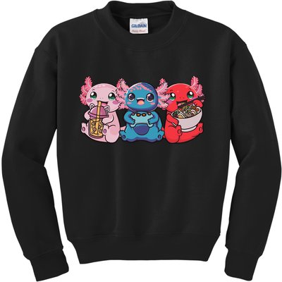 Axolotl Boba Tea Bubble Tea Gaming Gamer Ramen Axolotl  Kids Sweatshirt