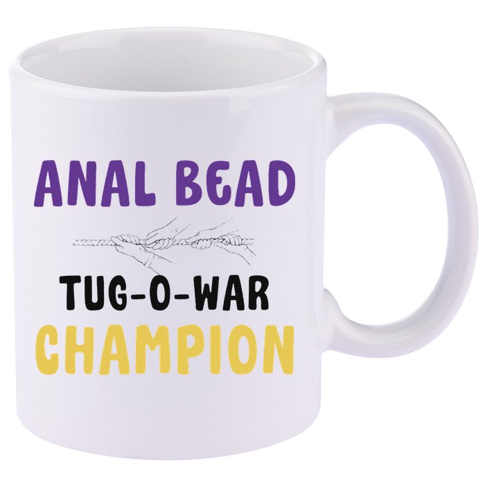 Anal Bead Tug O War Champion Funny Retro Humor 11oz C Handle Ceramic Mug