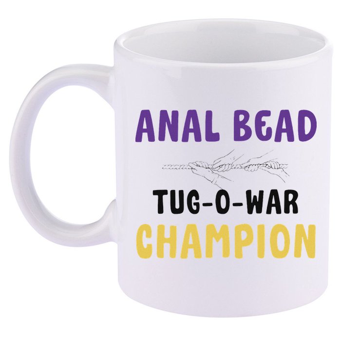 Anal Bead Tug O War Champion Funny Retro Humor 11oz C Handle Ceramic Mug
