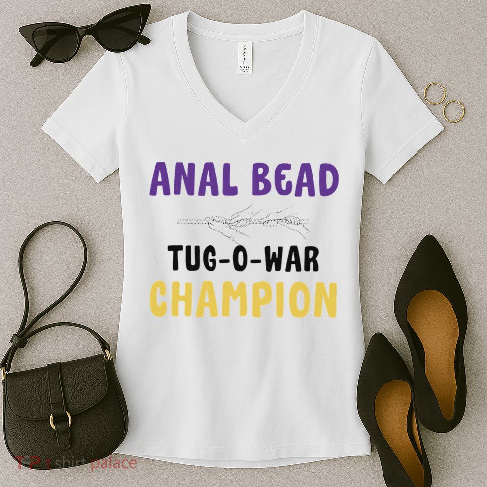 Anal Bead Tug O War Champion Funny Retro Humor Women's V-Neck T-Shirt