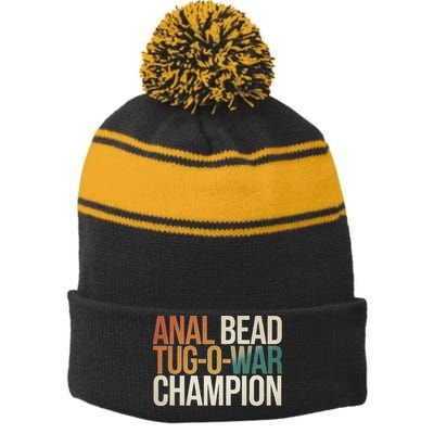 Anal Bead Tug O War Champion Funny Saying Stripe Pom Pom Beanie
