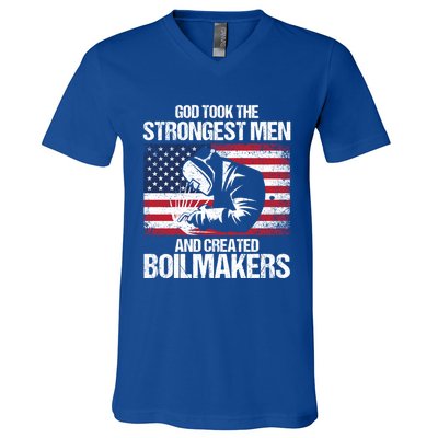 American Boilermakers Union Worker Strongest Us Flag Gift V-Neck T-Shirt