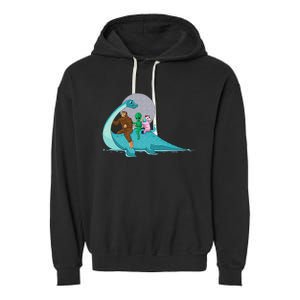 Alien Bigfoot Unicorn Riding Loch Ness Monster Cryptozoology Garment-Dyed Fleece Hoodie