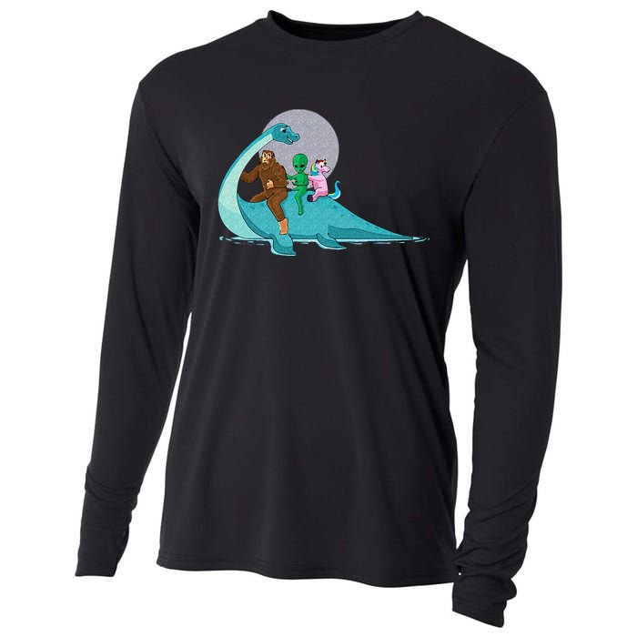 Alien Bigfoot Unicorn Riding Loch Ness Monster Cryptozoology Cooling Performance Long Sleeve Crew