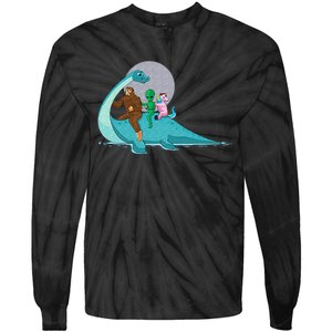 Alien Bigfoot Unicorn Riding Loch Ness Monster Cryptozoology Tie-Dye Long Sleeve Shirt