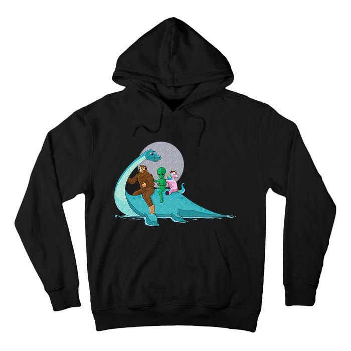 Alien Bigfoot Unicorn Riding Loch Ness Monster Cryptozoology Tall Hoodie