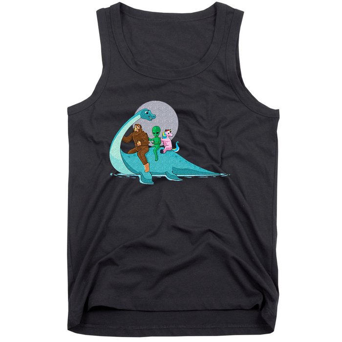 Alien Bigfoot Unicorn Riding Loch Ness Monster Cryptozoology Tank Top