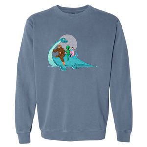 Alien Bigfoot Unicorn Riding Loch Ness Monster Cryptozoology Garment-Dyed Sweatshirt