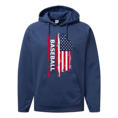 American Baseball Usa Flag Cute Gift Performance Fleece Hoodie