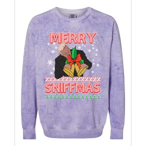 Anti Biden Ugly Christmas Funny Merry Sniffmas Xmas Funny Gift Colorblast Crewneck Sweatshirt