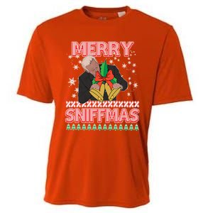 Anti Biden Ugly Christmas Funny Merry Sniffmas Xmas Funny Gift Cooling Performance Crew T-Shirt