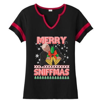 Anti Biden Ugly Christmas Funny Merry Sniffmas Xmas Funny Gift Ladies Halftime Notch Neck Tee