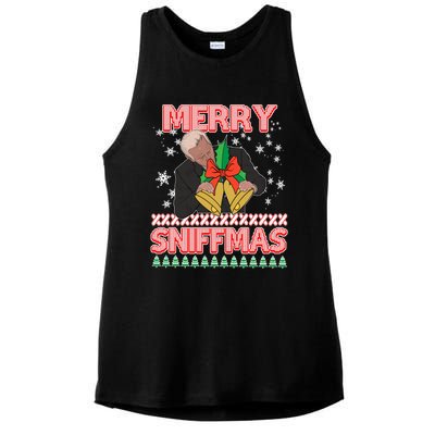 Anti Biden Ugly Christmas Funny Merry Sniffmas Xmas Funny Gift Ladies PosiCharge Tri-Blend Wicking Tank