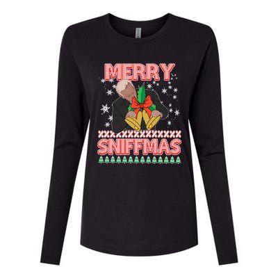 Anti Biden Ugly Christmas Funny Merry Sniffmas Xmas Funny Gift Womens Cotton Relaxed Long Sleeve T-Shirt