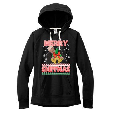 Anti Biden Ugly Christmas Funny Merry Sniffmas Xmas Funny Gift Women's Fleece Hoodie