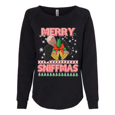 Anti Biden Ugly Christmas Funny Merry Sniffmas Xmas Funny Gift Womens California Wash Sweatshirt