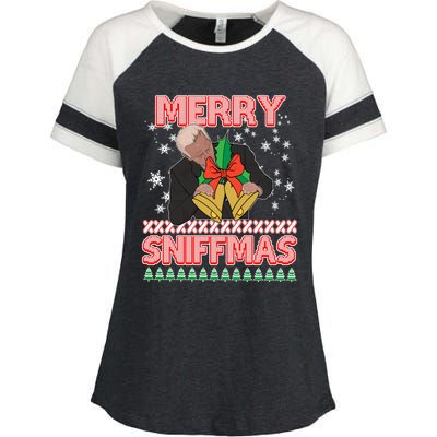 Anti Biden Ugly Christmas Funny Merry Sniffmas Xmas Funny Gift Enza Ladies Jersey Colorblock Tee