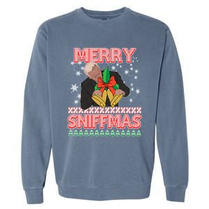 Anti Biden Ugly Christmas Funny Merry Sniffmas Xmas Funny Gift Garment-Dyed Sweatshirt