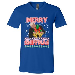 Anti Biden Ugly Christmas Funny Merry Sniffmas Xmas Funny Gift V-Neck T-Shirt