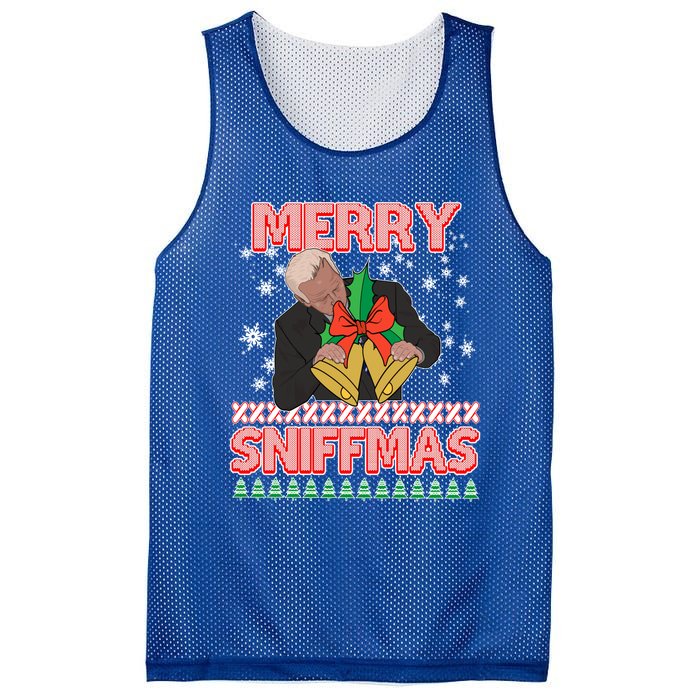 Anti Biden Ugly Christmas Funny Merry Sniffmas Xmas Funny Gift Mesh Reversible Basketball Jersey Tank