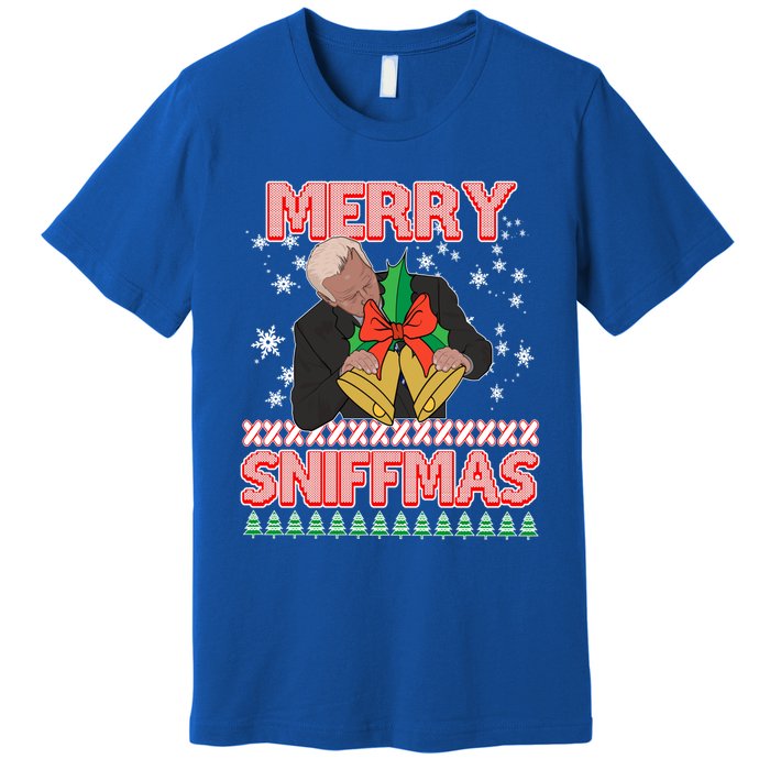 Anti Biden Ugly Christmas Funny Merry Sniffmas Xmas Funny Gift Premium T-Shirt