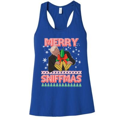 Anti Biden Ugly Christmas Funny Merry Sniffmas Xmas Funny Gift Women's Racerback Tank