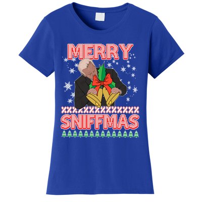 Anti Biden Ugly Christmas Funny Merry Sniffmas Xmas Funny Gift Women's T-Shirt