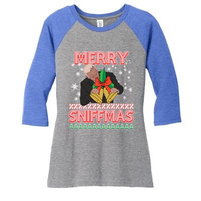 Anti Biden Ugly Christmas Funny Merry Sniffmas Xmas Funny Gift Women's Tri-Blend 3/4-Sleeve Raglan Shirt