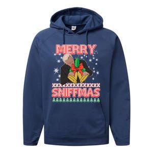 Anti Biden Ugly Christmas Funny Merry Sniffmas Xmas Funny Gift Performance Fleece Hoodie