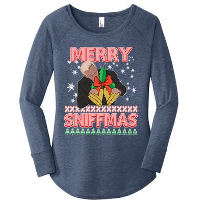 Anti Biden Ugly Christmas Funny Merry Sniffmas Xmas Funny Gift Women's Perfect Tri Tunic Long Sleeve Shirt