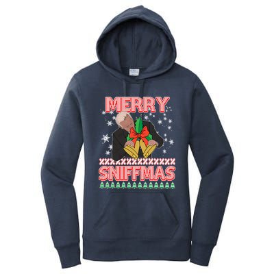 Anti Biden Ugly Christmas Funny Merry Sniffmas Xmas Funny Gift Women's Pullover Hoodie