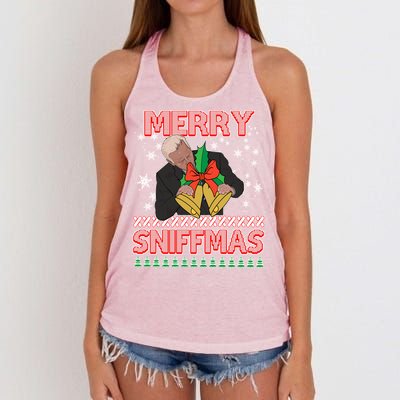 Anti Biden Ugly Christmas Funny Merry Sniffmas Xmas Funny Gift Women's Knotted Racerback Tank