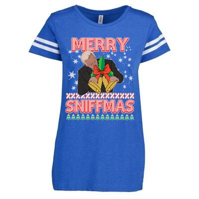 Anti Biden Ugly Christmas Funny Merry Sniffmas Xmas Funny Gift Enza Ladies Jersey Football T-Shirt