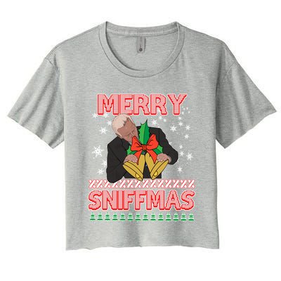 Anti Biden Ugly Christmas Funny Merry Sniffmas Xmas Funny Gift Women's Crop Top Tee