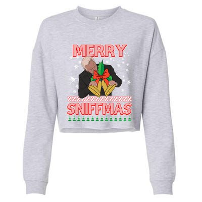 Anti Biden Ugly Christmas Funny Merry Sniffmas Xmas Funny Gift Cropped Pullover Crew