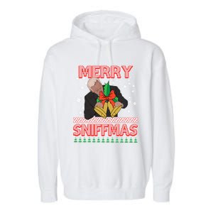 Anti Biden Ugly Christmas Funny Merry Sniffmas Xmas Funny Gift Garment-Dyed Fleece Hoodie