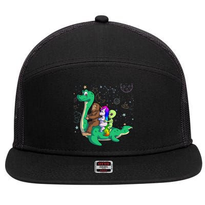 Alien Bigfoot Unicorn Riding Loch Ness Monster Halloween 7 Panel Mesh Trucker Snapback Hat