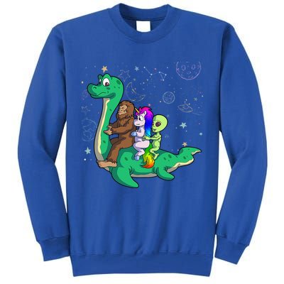 Alien Bigfoot Unicorn Riding Loch Ness Monster Halloween Tall Sweatshirt