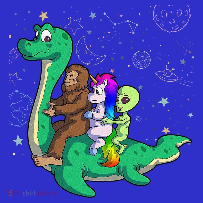 Alien Bigfoot Unicorn Riding Loch Ness Monster Halloween Kids T-Shirt