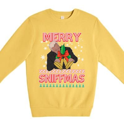 Anti Biden Ugly Christmas Funny Merry Sniffmas Xmas Great Gift Premium Crewneck Sweatshirt