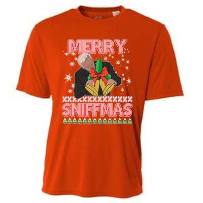 Anti Biden Ugly Christmas Funny Merry Sniffmas Xmas Great Gift Cooling Performance Crew T-Shirt