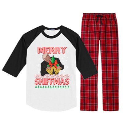 Anti Biden Ugly Christmas Funny Merry Sniffmas Xmas Great Gift Raglan Sleeve Pajama Set