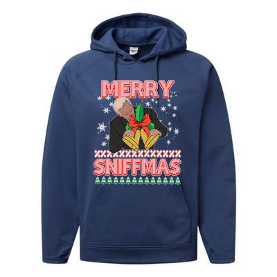 Anti Biden Ugly Christmas Funny Merry Sniffmas Xmas Great Gift Performance Fleece Hoodie