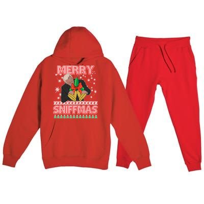 Anti Biden Ugly Christmas Funny Merry Sniffmas Xmas Great Gift Premium Hooded Sweatsuit Set