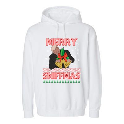 Anti Biden Ugly Christmas Funny Merry Sniffmas Xmas Great Gift Garment-Dyed Fleece Hoodie