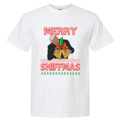 Anti Biden Ugly Christmas Funny Merry Sniffmas Xmas Great Gift Garment-Dyed Heavyweight T-Shirt