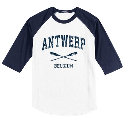 Antwerp Belgium Vintage Nautical Paddles Sports Oars Baseball Sleeve Shirt