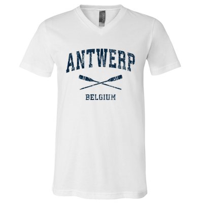 Antwerp Belgium Vintage Nautical Paddles Sports Oars V-Neck T-Shirt