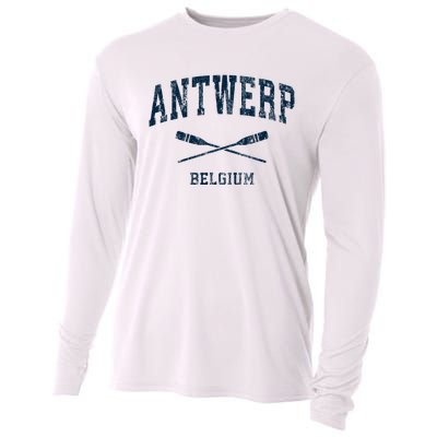 Antwerp Belgium Vintage Nautical Paddles Sports Oars Cooling Performance Long Sleeve Crew