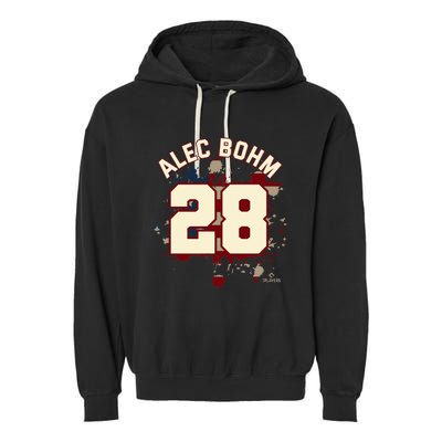 Alec Bohm Vintage Flag Philadelphia Baseball Patriotic Garment-Dyed Fleece Hoodie